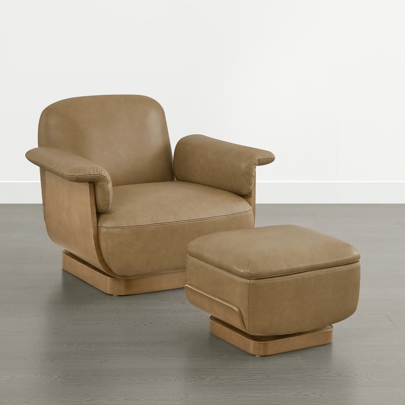 Spruce & Spring Modern Rounded Swivel Accent Chair & Storage Ottoman Set Living Room Set