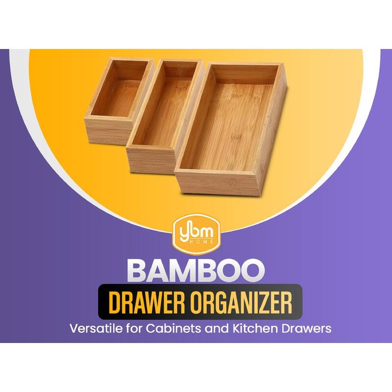 YBM Home Bamboo Kitchen Drawer Organizer Storage Box (Set of 2)