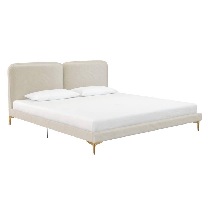 Velvet Upholstered King Size Bed with Gold-Plated Legs