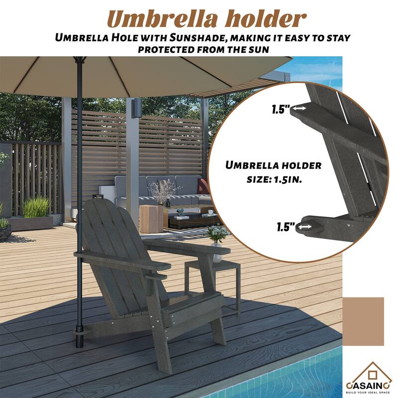 34.5 in. 5-Piece Metal Patio Fire Pit Set, Fire Pit Table and Adirondack Chairs with Cup Holder and Umbrella Holder