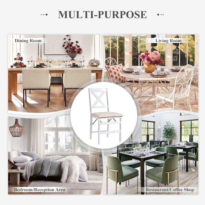 Folding Dining Chairs Set of 2 - Upholstered Wooden Frame - Indoor/Outdoor Space Saver - Pre-Assembled - Set of 2