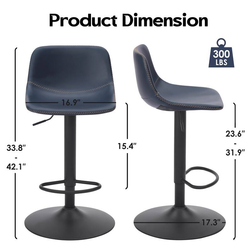 Adjustable Bar Stools Set of 2, Mid Century Modern Swivel Bar Stools, Industrial Bar Height Stools