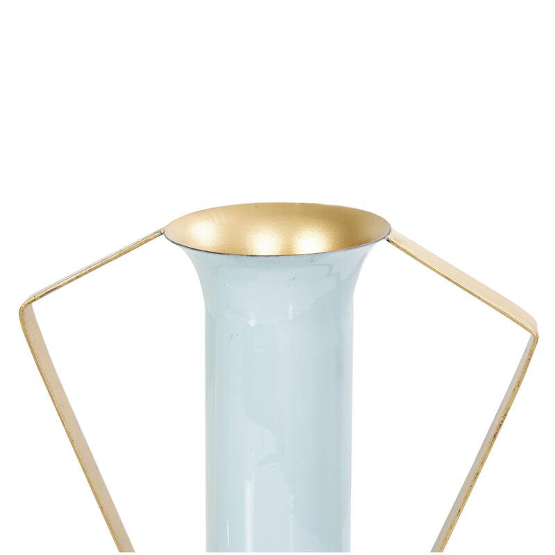 Metal Abstract Enameled Decorative Vase with Varying Shapes - Set of 3 Light Blue or Cream - CosmoLiving by Cosmopolitan