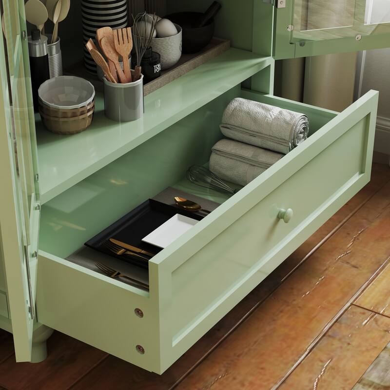 Buffet Cabinet with Double Glass Doors and Drawer, Modern Wooden Storage Sideboard Cupboard for Living room, Dining Room