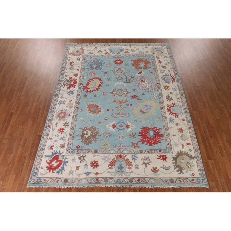 Light Blue Oushak Area Rug Handmade Wool Carpet - 9'0" x 11'9"