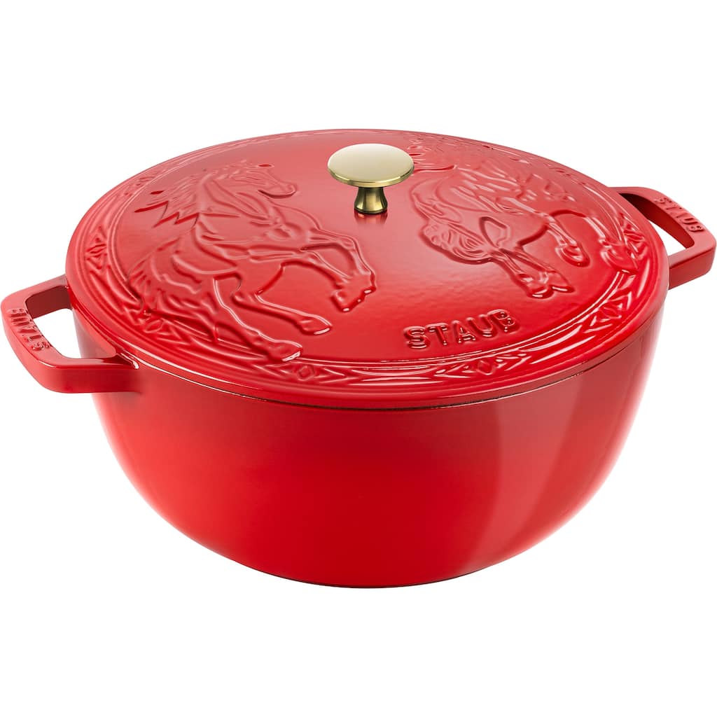 Staub Cast Iron Essential French Oven, Dutch Oven, 5-quart, serves 5-6, Made in France, with Horse Lid - 5-qt