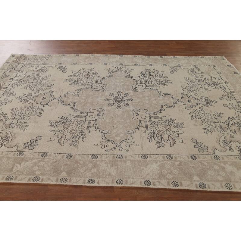 Distressed Tabriz Persian Vintage Rug Handmade Wool Carpet - 6'2"x 9'4"