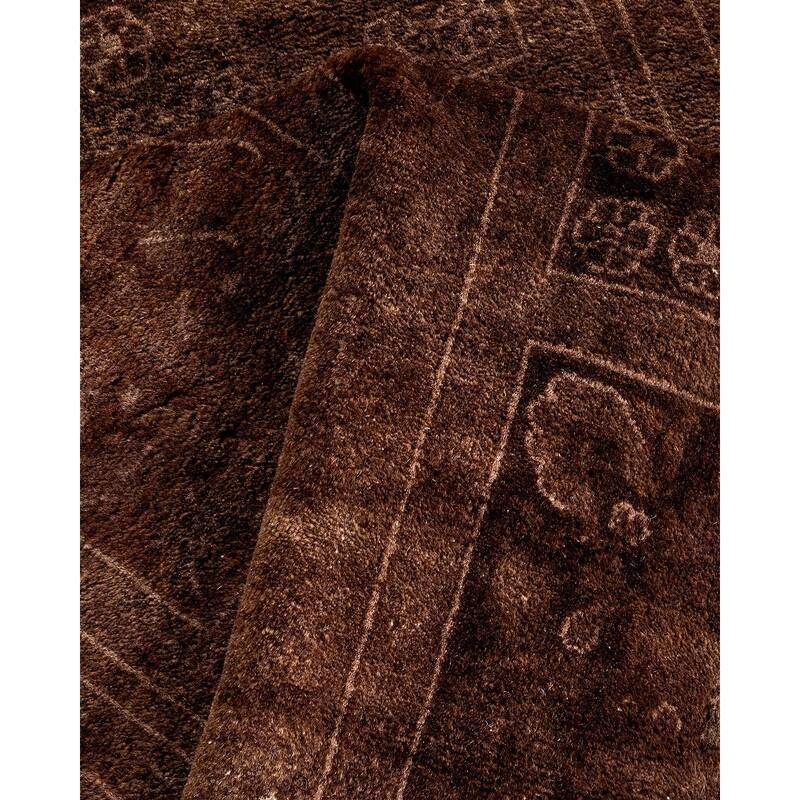 Overton Hand Knotted Wool Vintage Inspired Modern Contemporary Overdyed Brown Area Rug - 3' 0" x 9' 4"