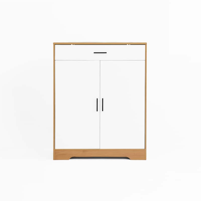 Freestanding Wood Shoe Storage Cabinet w/ 2 Doors ,Adjustable Shelves