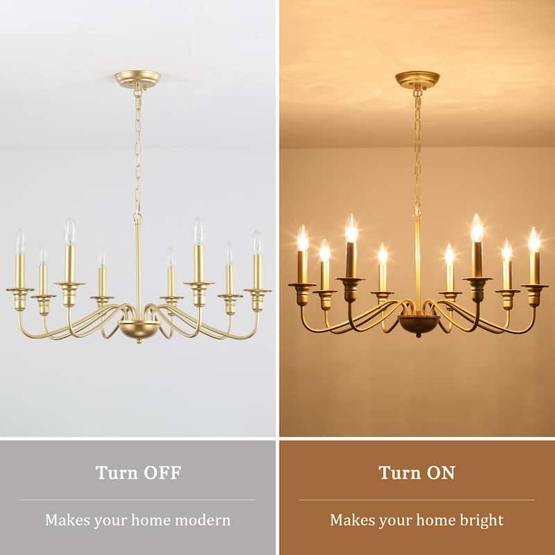 8-Light American Country Design Chandelier, Candle Style Chandelier for Dining Room Living Room Bedroom Kitchen - N/A
