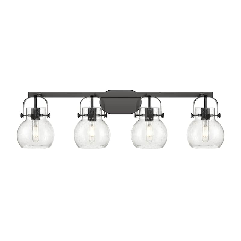 Innovations Lighting Pilaster II Sphere - 4 Light 6" Wall-Mounted Bath Vanity Light. - Seedy/Matte Black