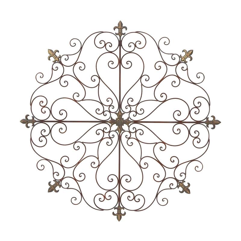 Metal Fleur De Lis Scrolled Medallion Home Wall Decor - Brown - Roche River Decor - Brown