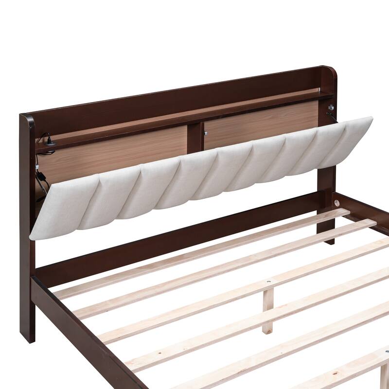 Queen size Platform Bed with USB Charging Station and Storage