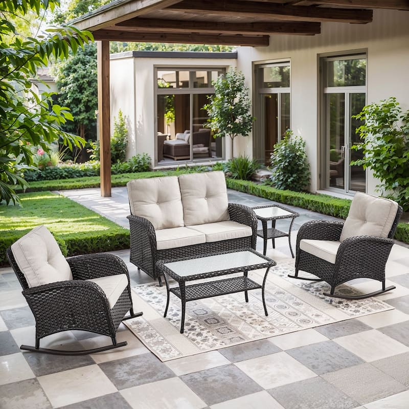 Gymojoy Outdoor Wicker Patio Furniture Loveseat Glider Set