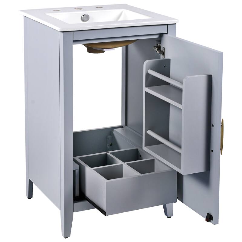 Bathroom Vanity with Sink, Vanity Set with Door Shelf and Soft-Closing Door, Bathroom Cabinet with Functional Drawer