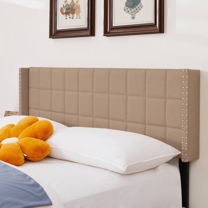 Javlergo Queen/King Size Adjustable Upholstered Headboard Modern Wingback Headboard with Double Nailhead Trimming