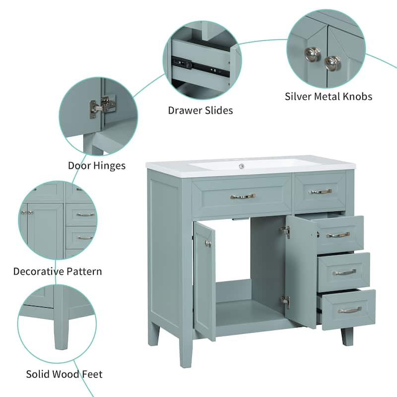 Bathroom Vanity with Sink, Bathroom Vanity Set with Drawers, Freestanding Storage Cabinet with 2 Soft Close Doors