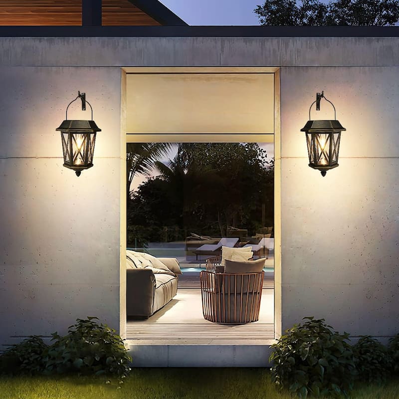 Led 2 pack wall light bronze solar powered light glass, metal garden light