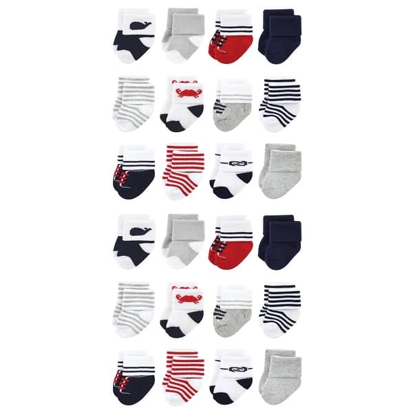 slide 1 of 1, Luvable Friends Cotton Rich Baby Terry Socks 24-Pack, Nautical 0-6 Months - Nautical