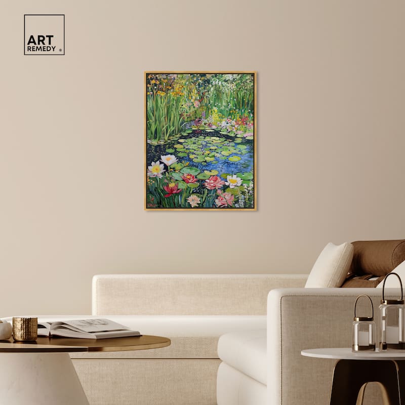 Art Remedy Impressionist Pond Framed Impressionism 1 Piece Canvas Wall Art /Monet And Van Gogh Inspired Art
