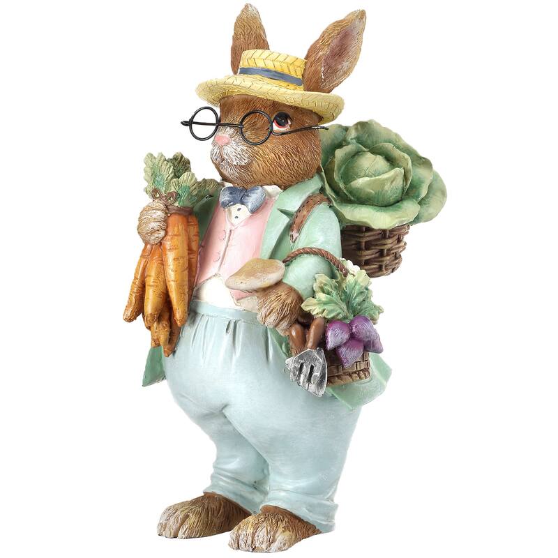Resin Bunny W Veggies 9"