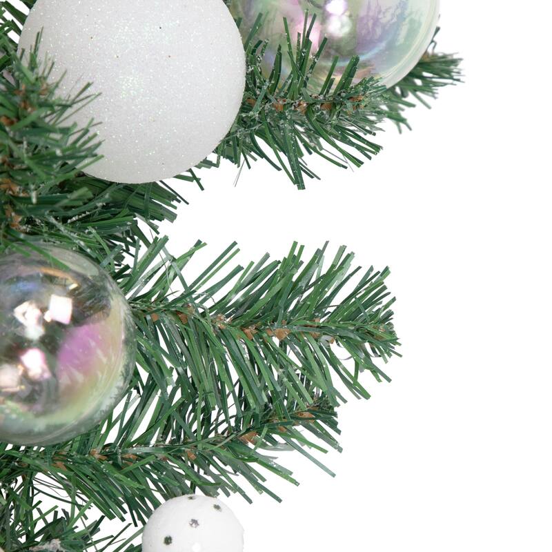 6' Green Pine Artificial Christmas Garland with Berries and Iridescent Ornaments