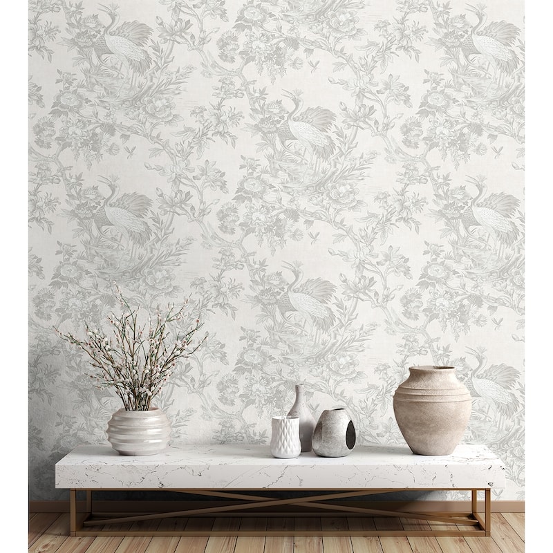 Seabrook Designs Alice Crane Toile Unpasted Wallpaper
