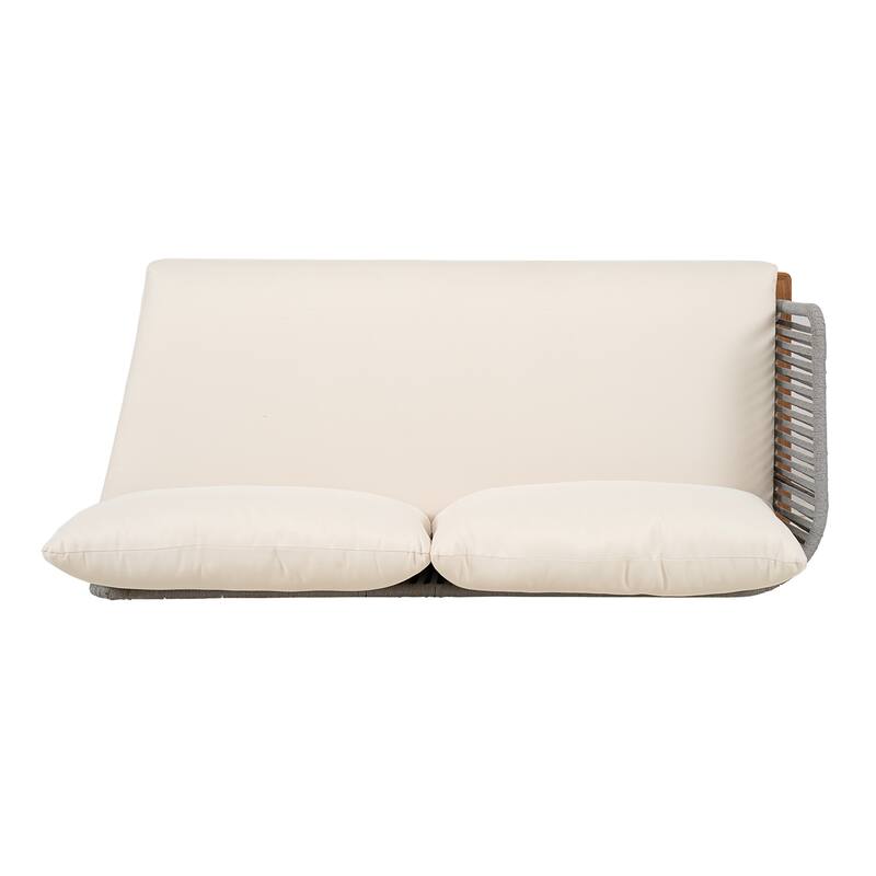 Roomfitters Outdoor Acacia Wood Rope Woven Left/Right Arm Sofa with Cushions, Beige