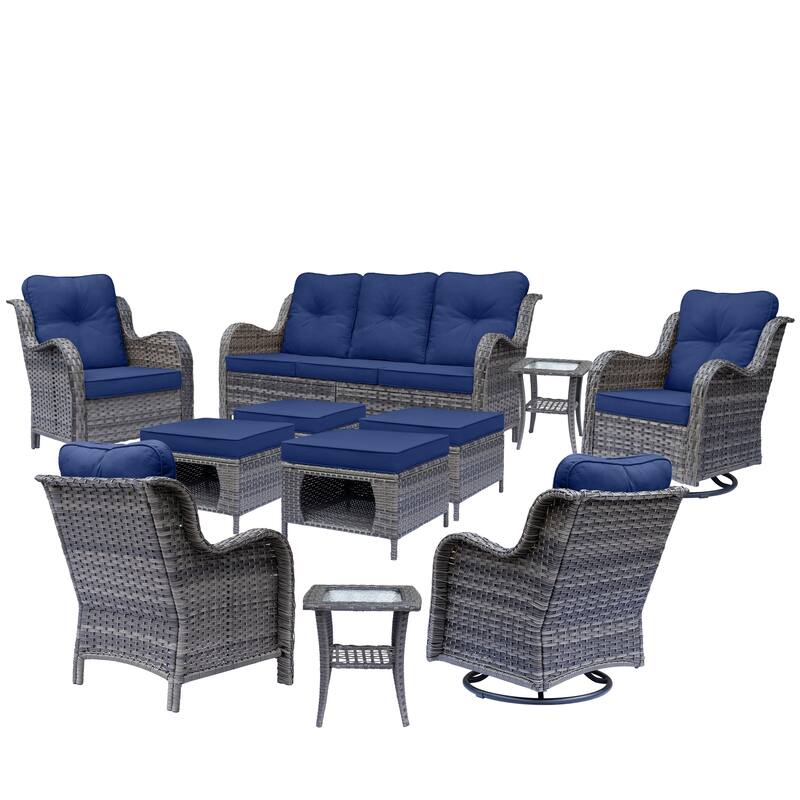 Outdoor Patio Furniture-Gray Wicker Outdoor Swivel Rocker Chairs Set