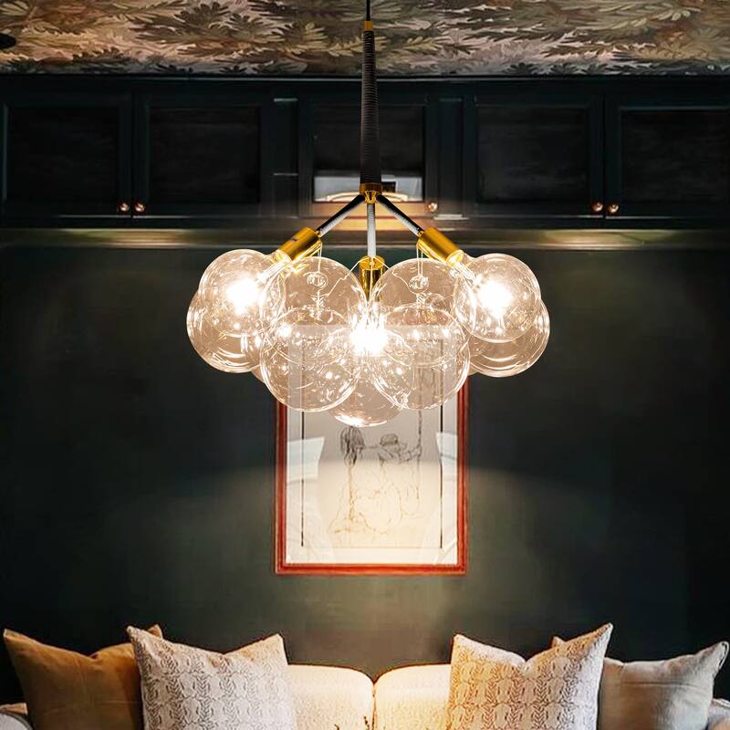 3-Light Modern Glam Cluster Clear Glass Globe Bubble Chandelier with Bulbs Included - 19.7 in. W x 22 in. H