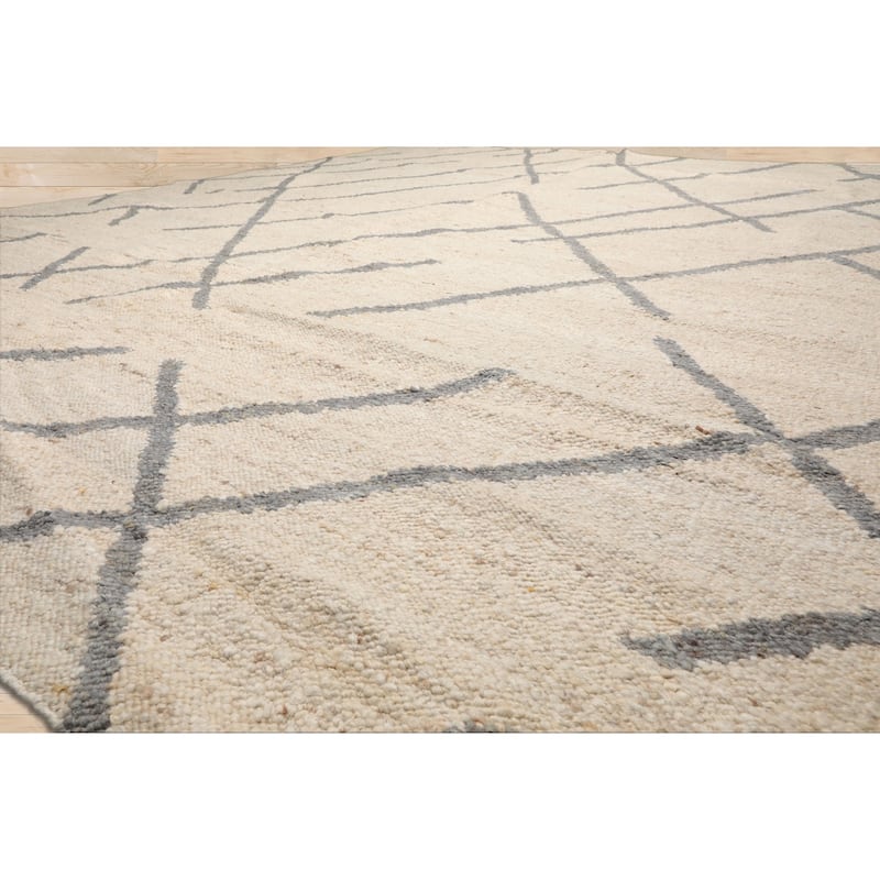 LoomBloom Oatmeal Wool Oriental Rug with Multi Size Flatweave Design