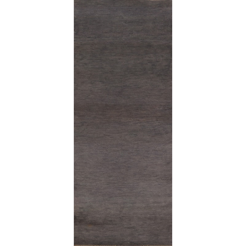Hand Knotted Oriental 100% Wool Carpet Modern Solid Greys & Charcoal Gabbeh Runner Rug - 9' 9'' X 2' 10''