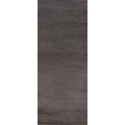Hand Knotted Oriental 100% Wool Carpet Modern Solid Greys & Charcoal Gabbeh Runner Rug - 9' 9'' X 2' 10''