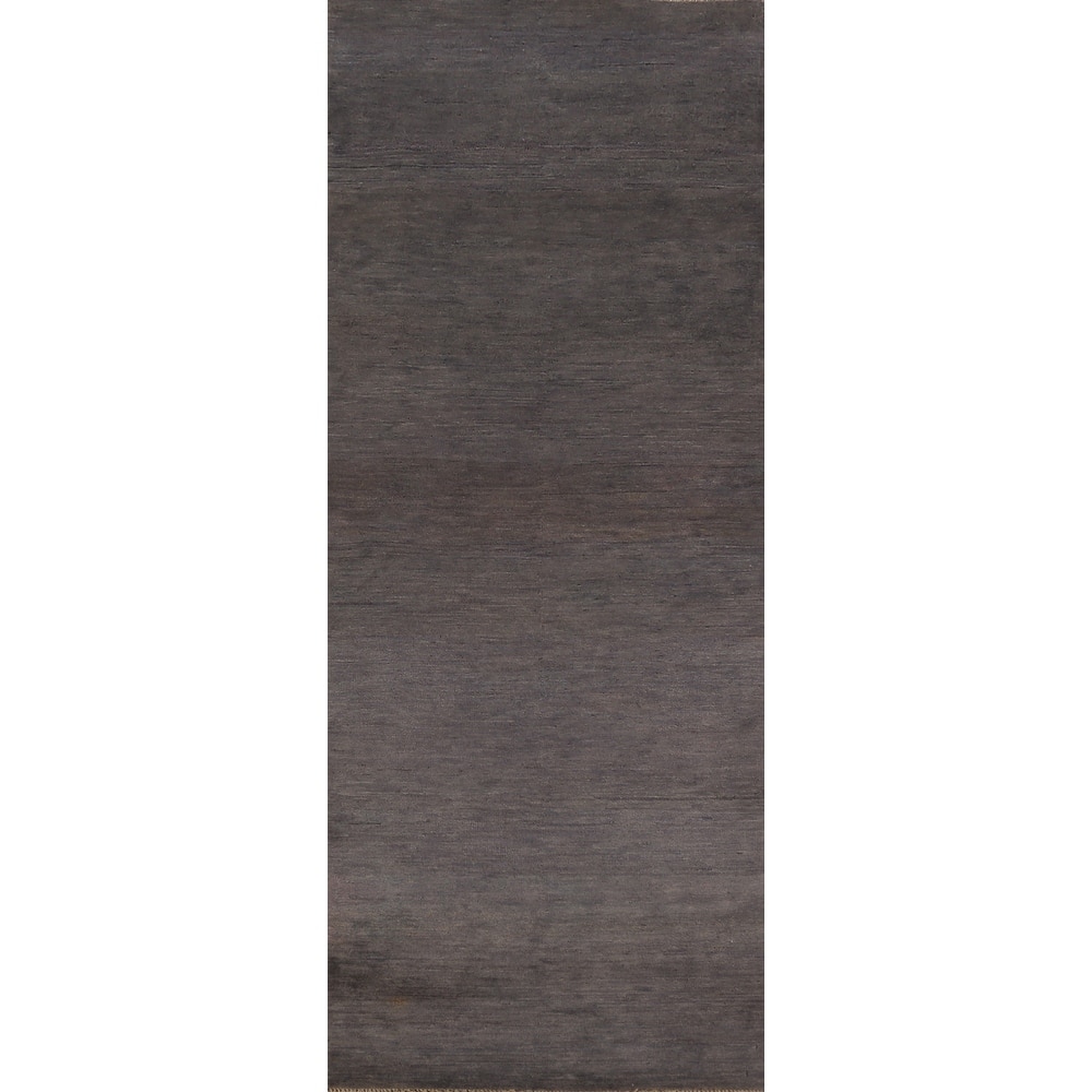 Hand Knotted Oriental 100% Wool Carpet Modern Solid Greys & Charcoal Gabbeh Runner Rug - 9' 9'' X 2' 10''