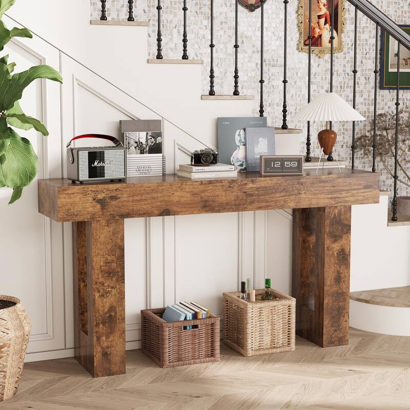 Farmhouse Entryway Table, 63-Inch Long Narrow Console Table Behind The Couch, Wooden Rectangular Sofa Table