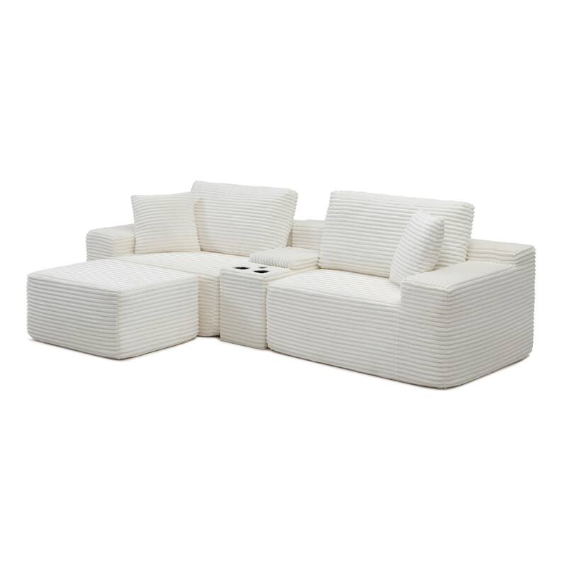111" L-Shaped Corduroy Boneless Sectional Sofa with Ottoman