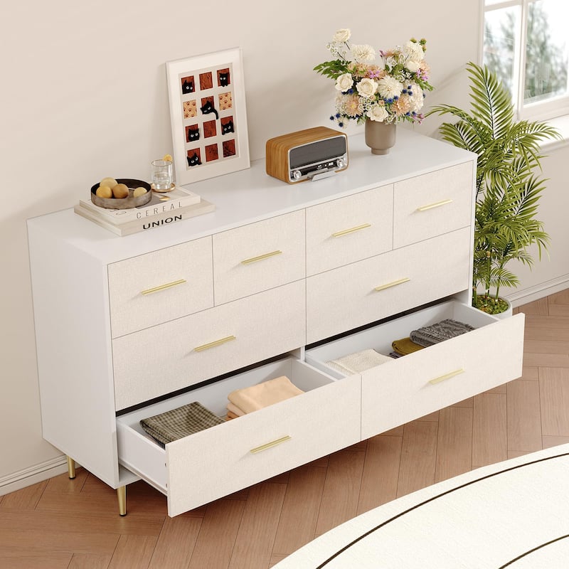 3/5/6/7/8 Drawer Dresser for Bedroom, Modern Wooden Chest of Drawers with Gold Handles - 8-drawer