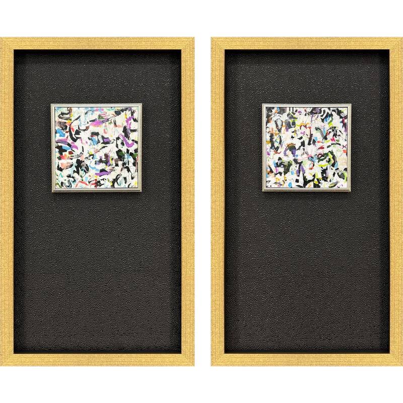 HomeRoots Set Of Two Multi Color Modern Abstract Gold Framed Wall Art