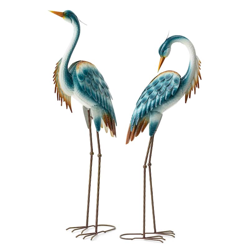 Glitzhome Metal Standing Crane Flamingo Garden Statue with Stakes Yard Art Sculpture Porch Decor