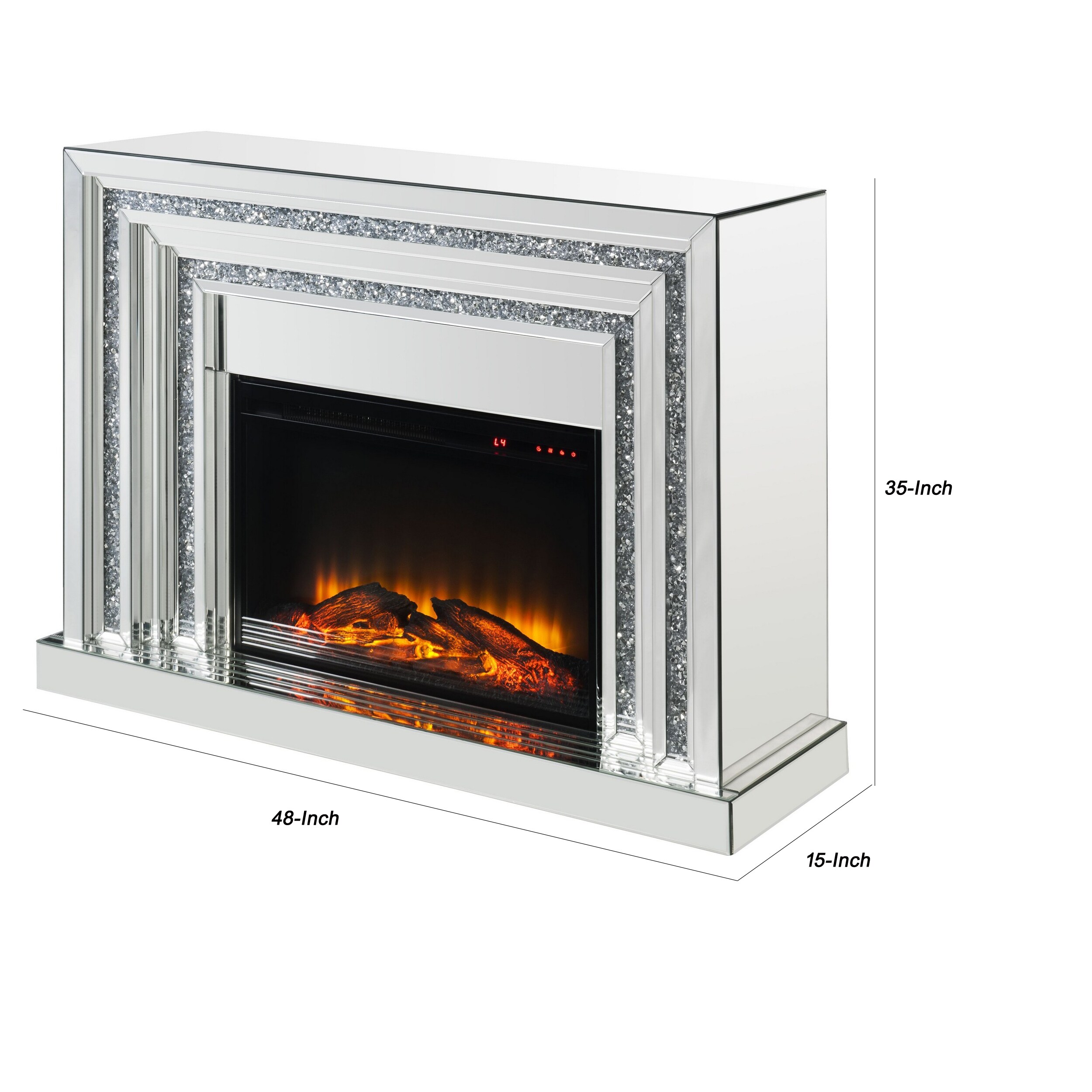 Electric Fireplace with Mirror Panel Framing and Faux Crystals Inlay,Silver  - On Sale - Bed Bath u0026 Beyond - 31768532