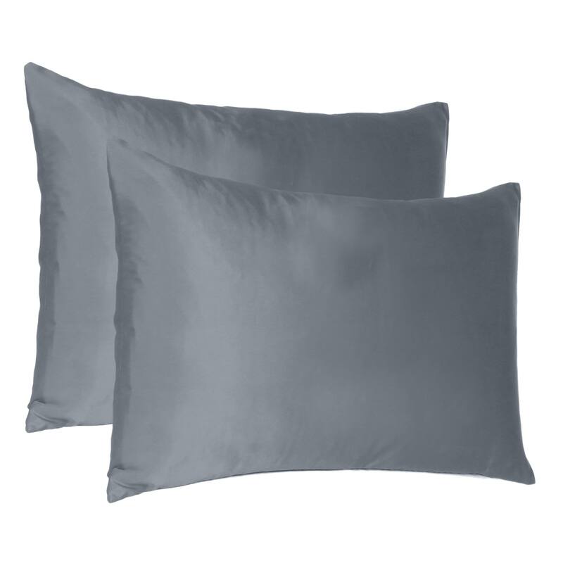 HomeRoots Dark Gray Dreamy Set Of 2 Silky Satin Standard Pillowcases