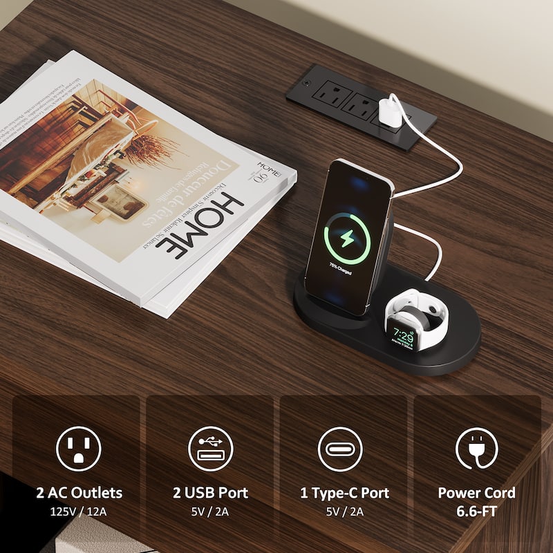 Rustic Wood End Table Set of 2 Square Side Table Brown Sofa Side Table with Storage Shelf and LED Light