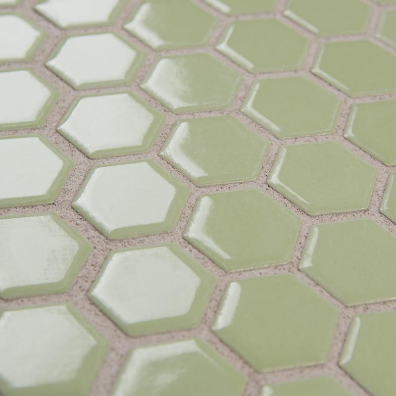 Merola Tile Metro Hex 1" Glossy Olive 11.86" x10.25" Porcelain Mosaic Floor and Wall Tile