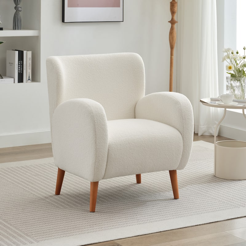 Beige Modern 28.75" Wingback Accent Chair with Solid Wood Legs and Durable Frame