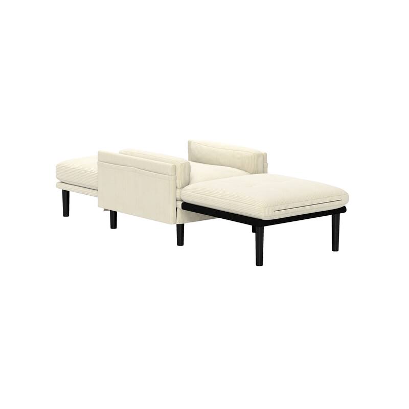 Ivory 30.32" Multi-Functional Adjustable Corduroy Single Sofa, Convertible Lounge Chair and Guest Bed