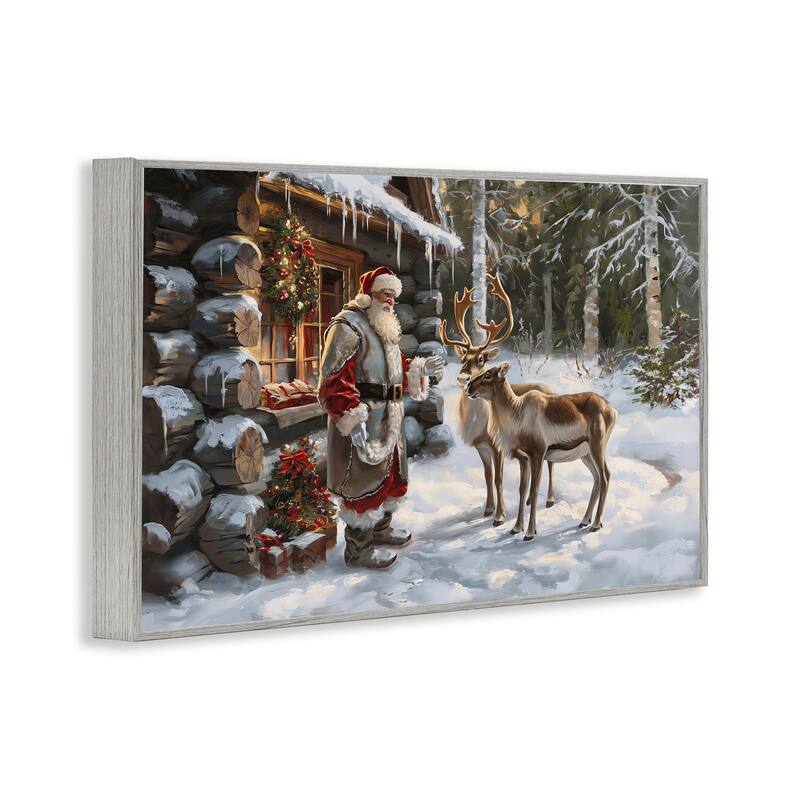 Stupell Santa's Cabin with Reindeer Framed Giclee Art Design By Imagine It Images