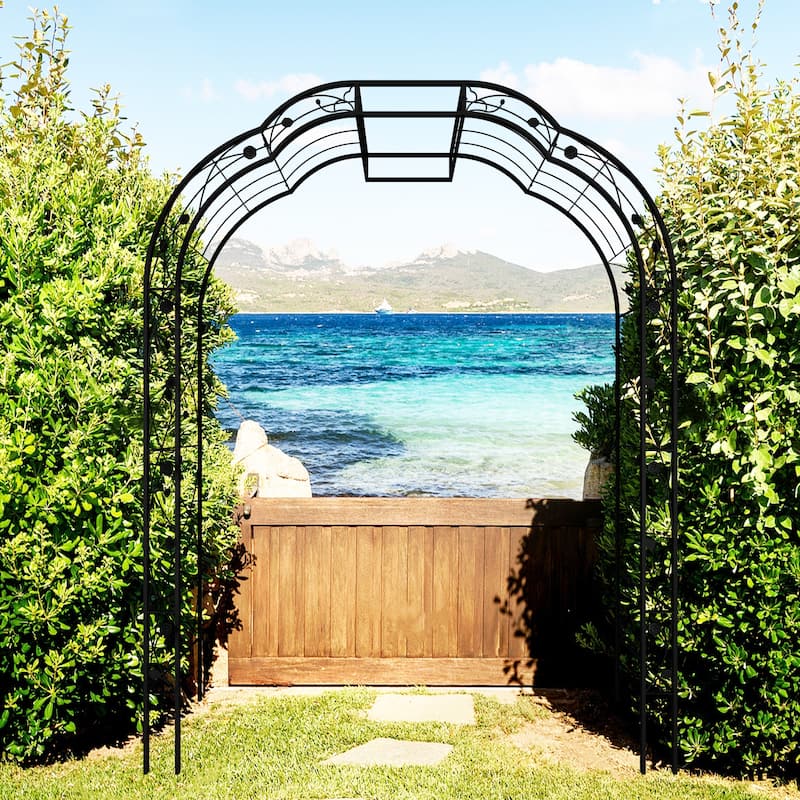 Metal Garden Arch "W74.4 x H98.4" Garden Arbor Trellis Climbing Plants Support Rose Arch Outdoor Arch Black