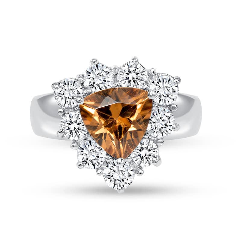 2 ct Brown Zircon and White Sapphire Ring in 14k White Gold