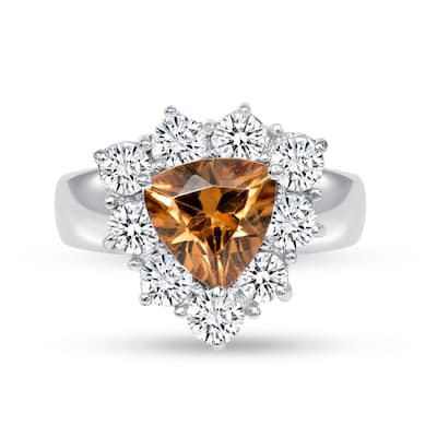2 ct Brown Zircon and White Sapphire Ring in 14k White Gold