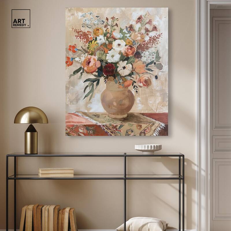 Clay Vase and Flowers Canvas by Art Remedy, Gallery Wrapped